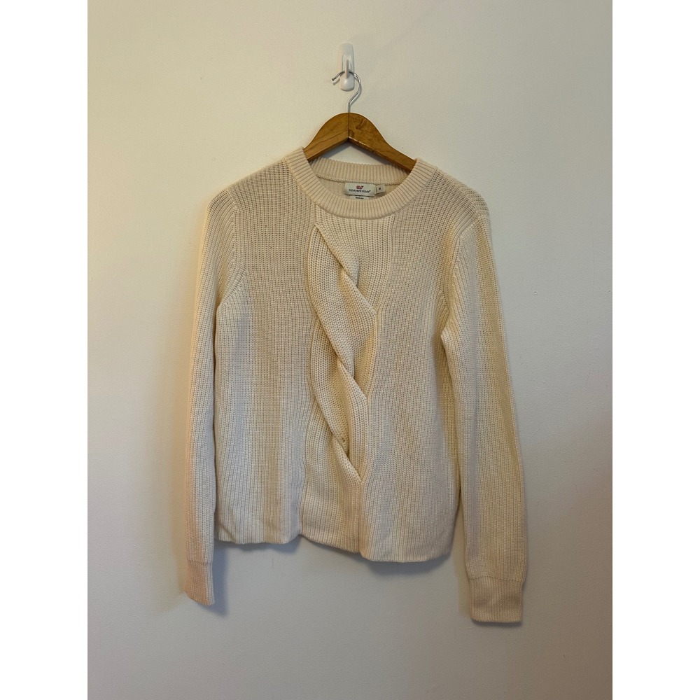 Vineyard Vines Cream Merino Wool Ribbed Cable Knit Sweater | Size Medium